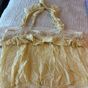 Free People Ruffled Lace Yellow Blouse
